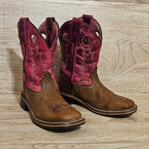 Shyanne Western Cowboy Boots Youth Size 12D Pink/Tan Square Toe Little Girls - Picture 2 of 10